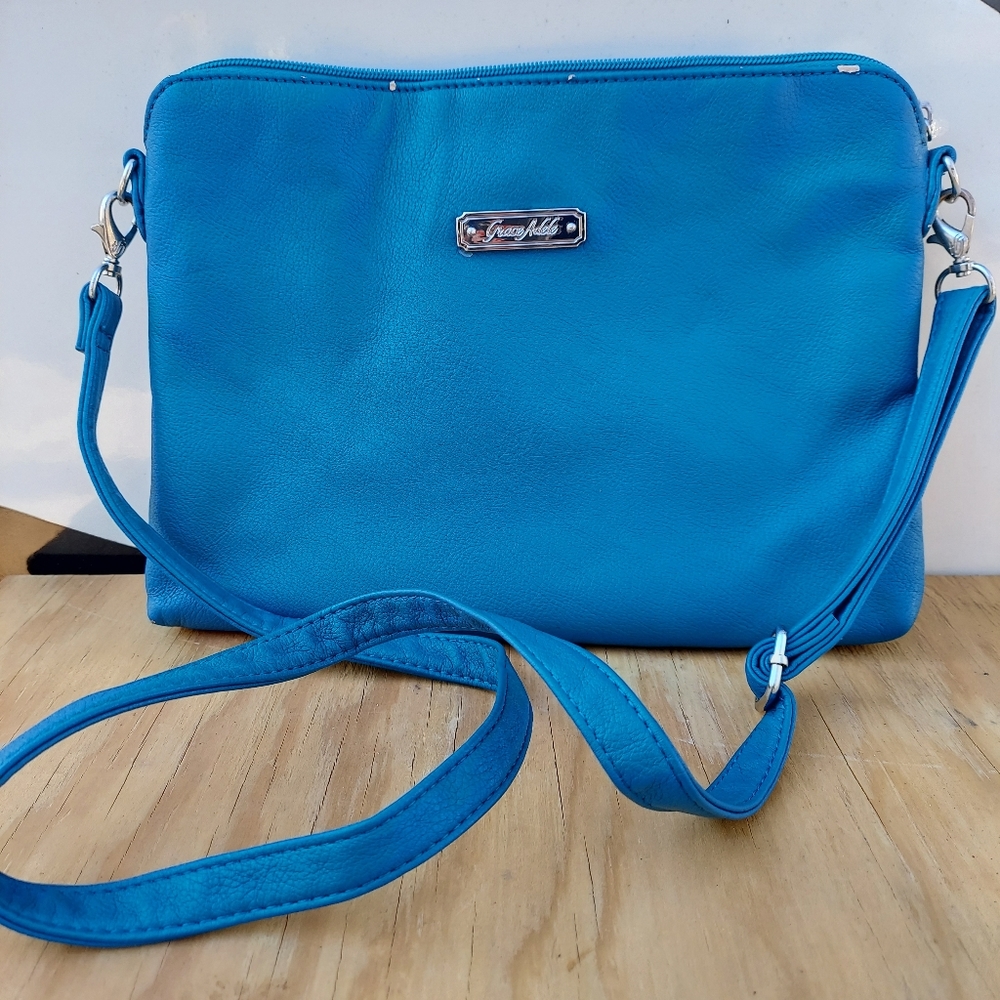 Grace Adele Blue Leather Shoulder Strap Purse